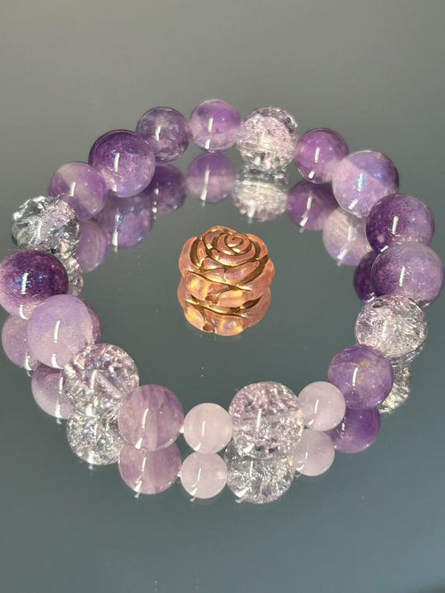 Purple Amethyst & Crackle Crystal Double Layer Bracelet - Healing Energy Beaded Jewelry for Women